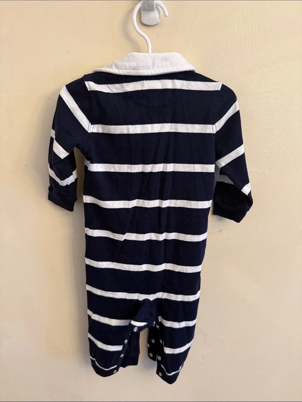Ralph Lauren Navy & White Striped Polo One-Piece with Red Logo